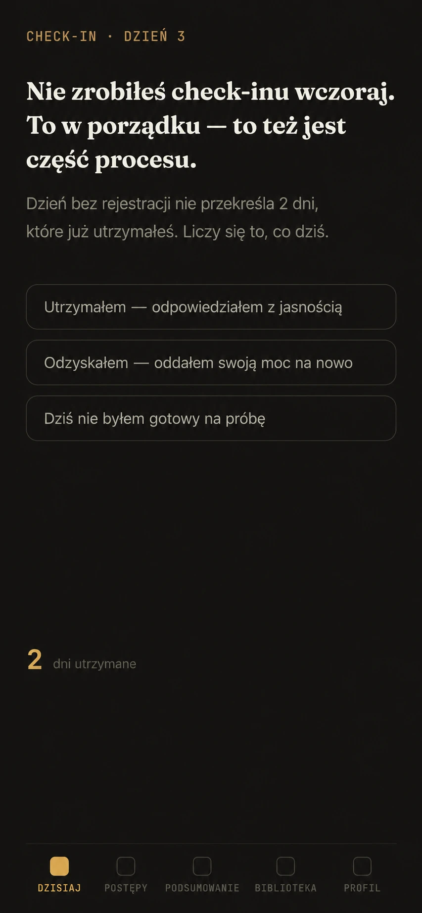 Codzienny check-in w aplikacji